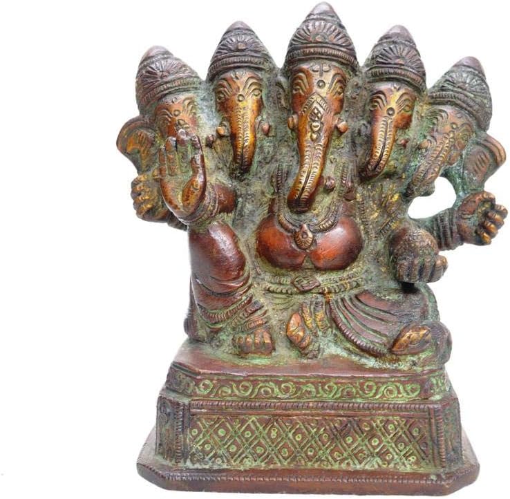 SHRI SURYA HANDICRAFTS Panchmukhi Ganesha Brass Statue Five Faced Indian God Murti Idol Hindu Religious