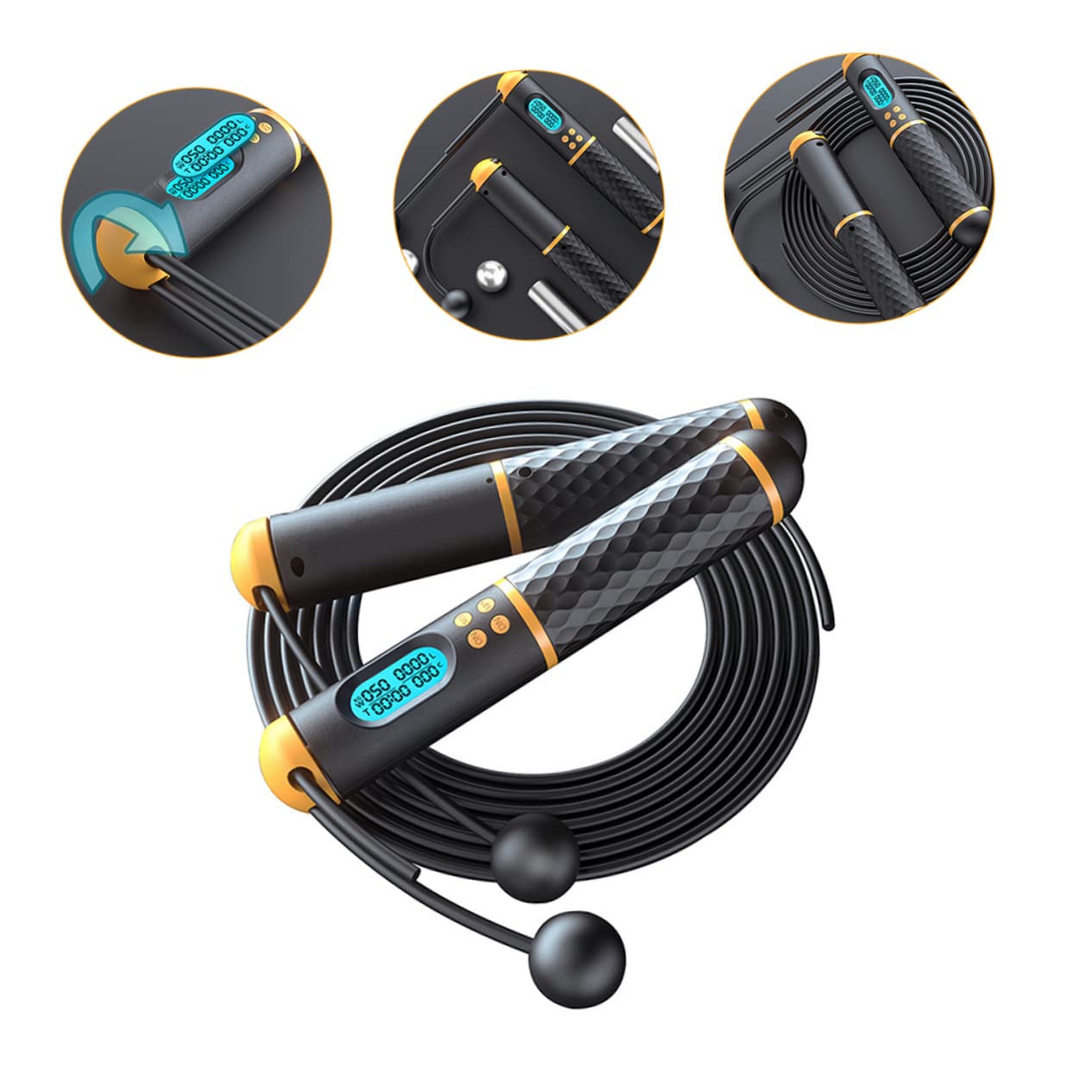 Happyyami 1set Corda Per Salto Con Contatore Elettronico e Manici Pesati Corda Da Fitness Per Esercizi Boxe Mma e Allenamento Palestra Grovigli