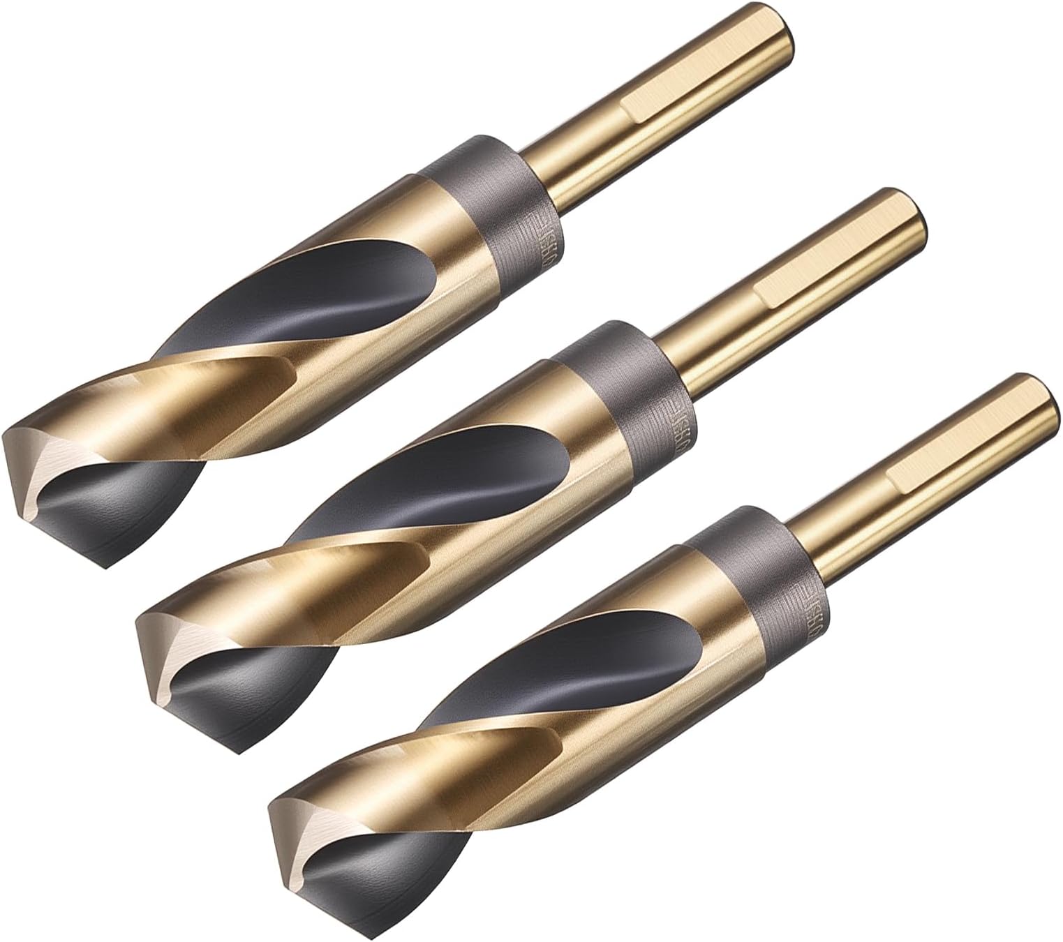 1" Drill Bit 1/2" Reduced Shank 3-Flat M35 5% Cobalt High-Speed Steel Twist Black and Gold Finish 135° Bits for Hard Metal Stainless Steel,3pcs