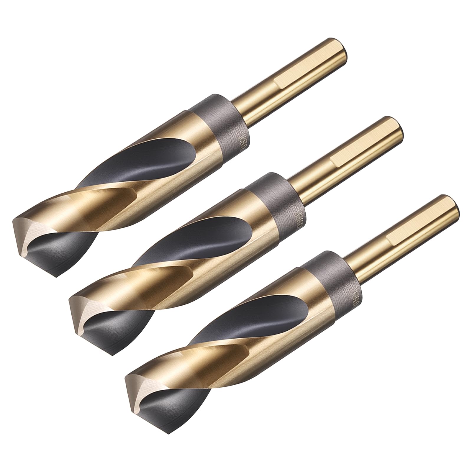 1" Drill Bit 1/2" Reduced Shank 3-Flat M35 5% Cobalt High-Speed Steel Twist Black and Gold Finish 135° Bits for Hard Metal Stainless Steel,3pcs