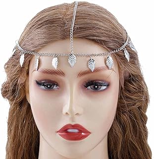 بومين سلسلة راس مزينة بشراشيب بوهو، سلسلة شعر كريستالية للجبهة والمهرجانات وحفلات الزفاف، اكسسوارات للشعر للنساء والفتيات (فضي)
