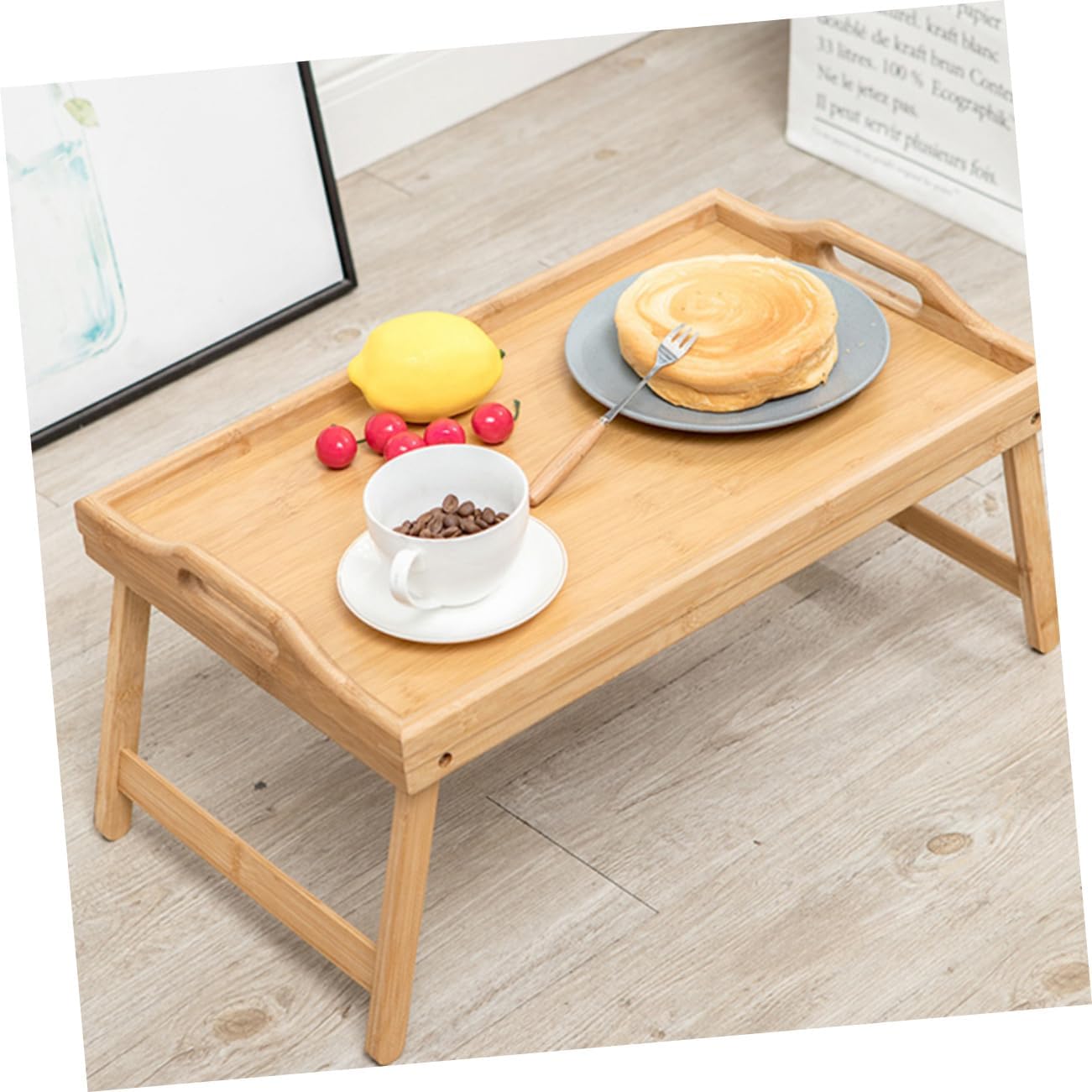 Bamboo Desk Bed Laptop Stand Table Portable Folding Serving Tray Handles