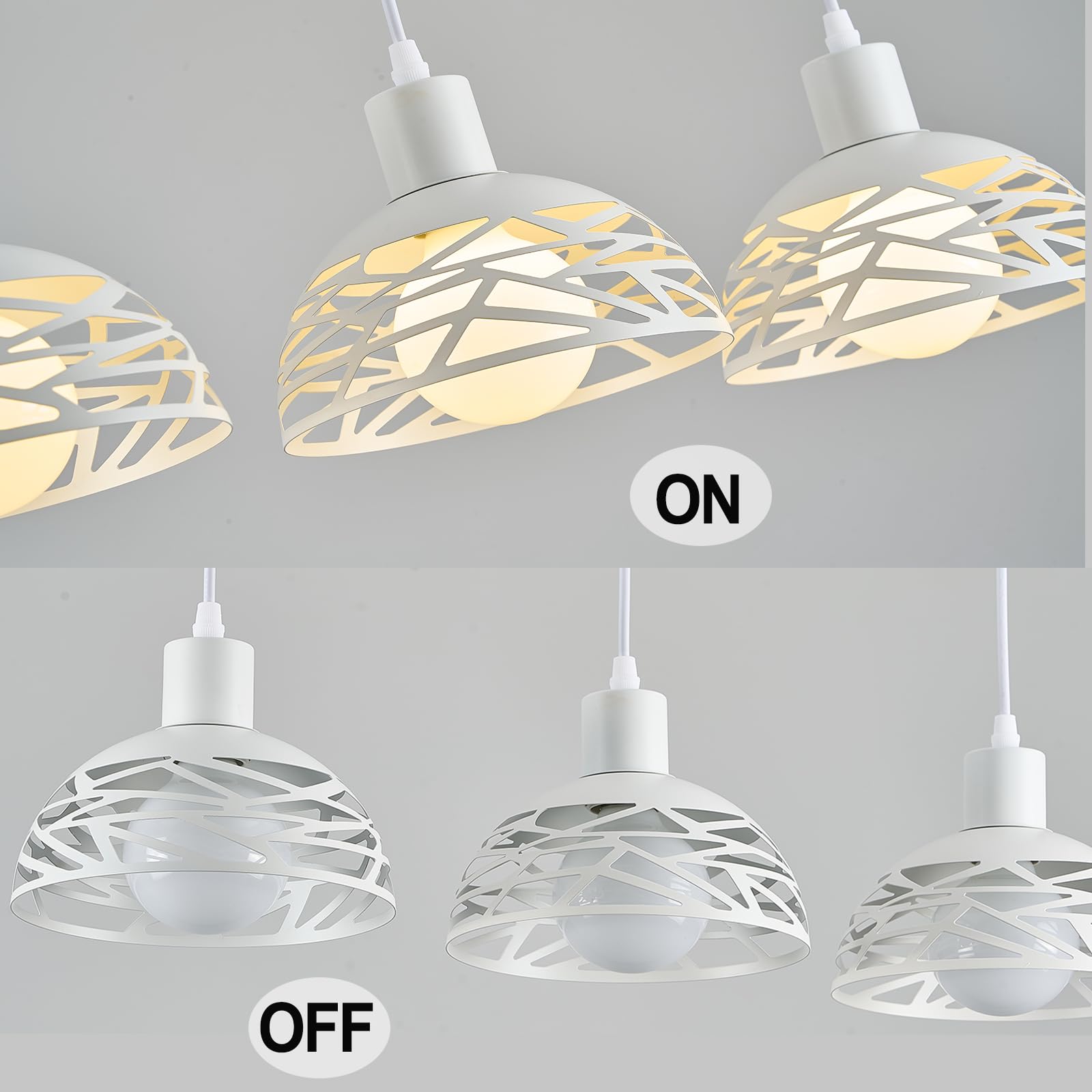 Lampadario a Sospensione Moderno Industriale, 3 Luci E27 in Metallo RitagliatoØ18 Lampada a Sospensione Vintage per Cucina Isola Tavolo da Pranzo (Bianco Base Lunga)