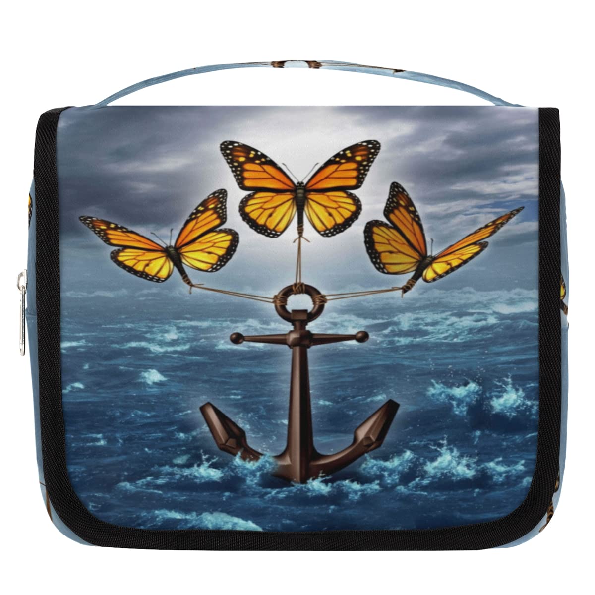 Kotwica Podróżna Kosmetyczka Motyle Kotwica Mycie Torba Unisex Wiszące przybory toaletowe Kosmetyczka Organizer do makijażu, wielobarwny, Jeden rozmiar