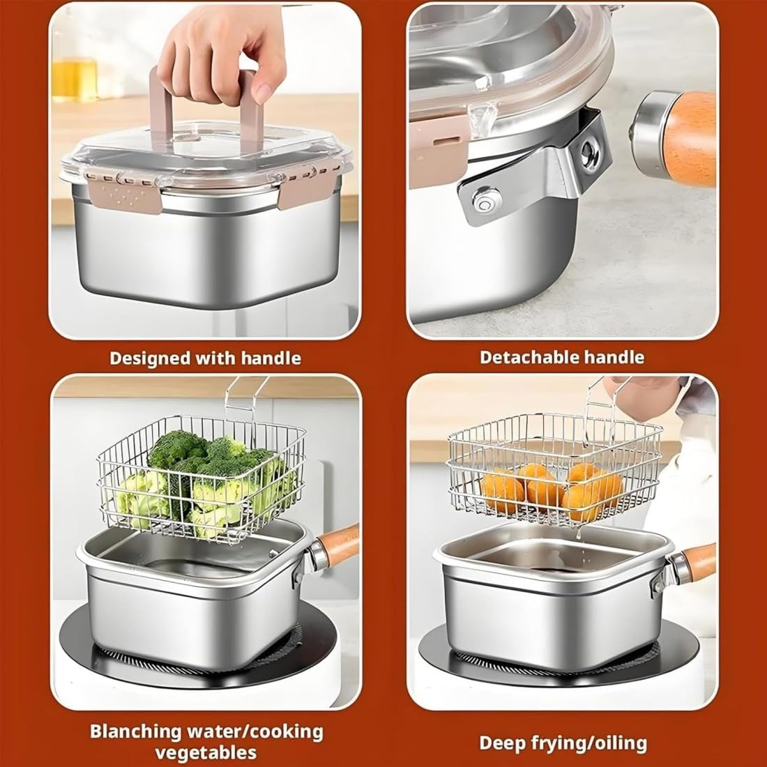 Juego de cocina multifunción – Freidora, olla de acero inoxidable con cesta, olla portátil de acero inoxidable para exteriores con cesta para freír