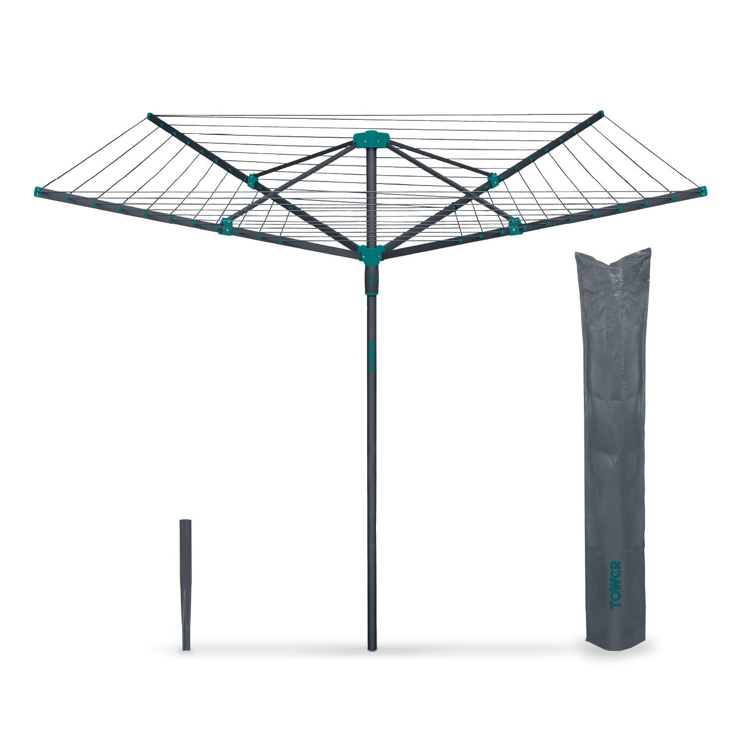Tower 40M 4-Arm Rotary Airer With Cover, Steel, Anthracite & Teal