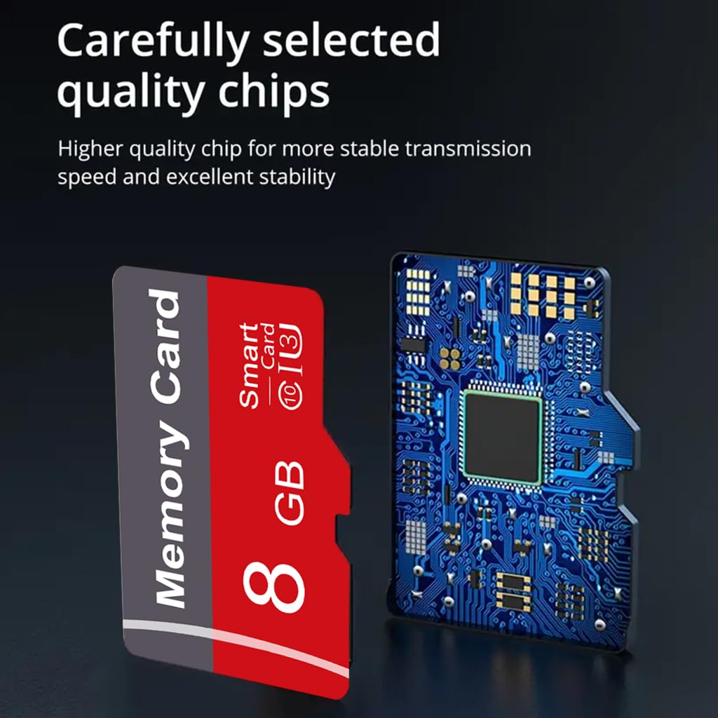 Karta pamięci 8 GB z adapterem, karta TF o wysokiej prędkości, UHS-I C10 A1, karta pamięci TF do tabletu, telefonu komórkowego, aparatu, samochodu, audio, konsoli do gier, 2 szt