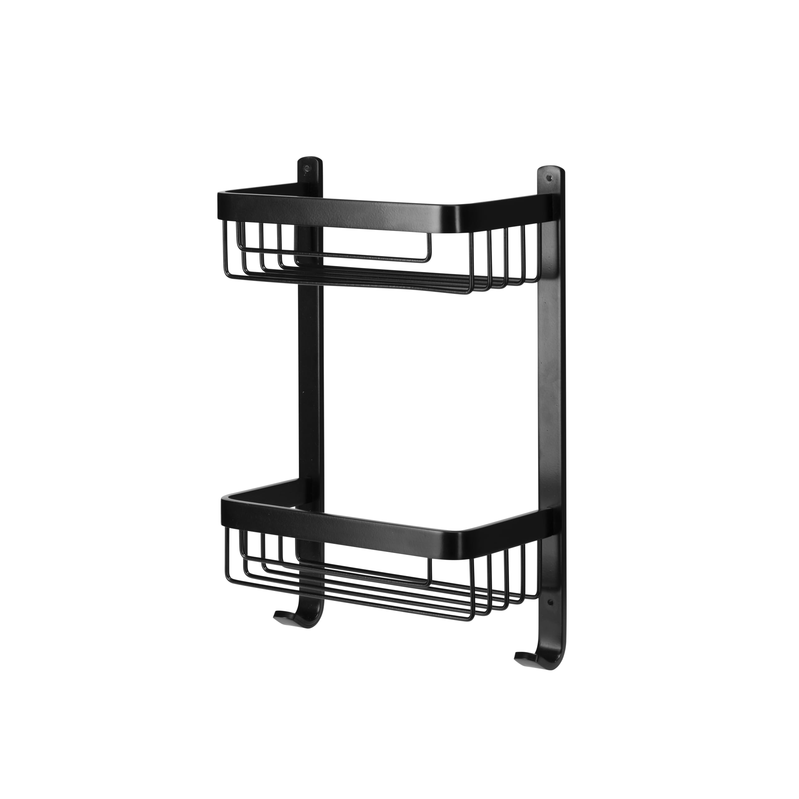 Croydex Matt Black Shower Caddy - Large Two Tier Bathroom Storage Basket with Rust-Free Aluminium, Home Essentials, Maximum Load 5kg, Simple Screw Fix Installation