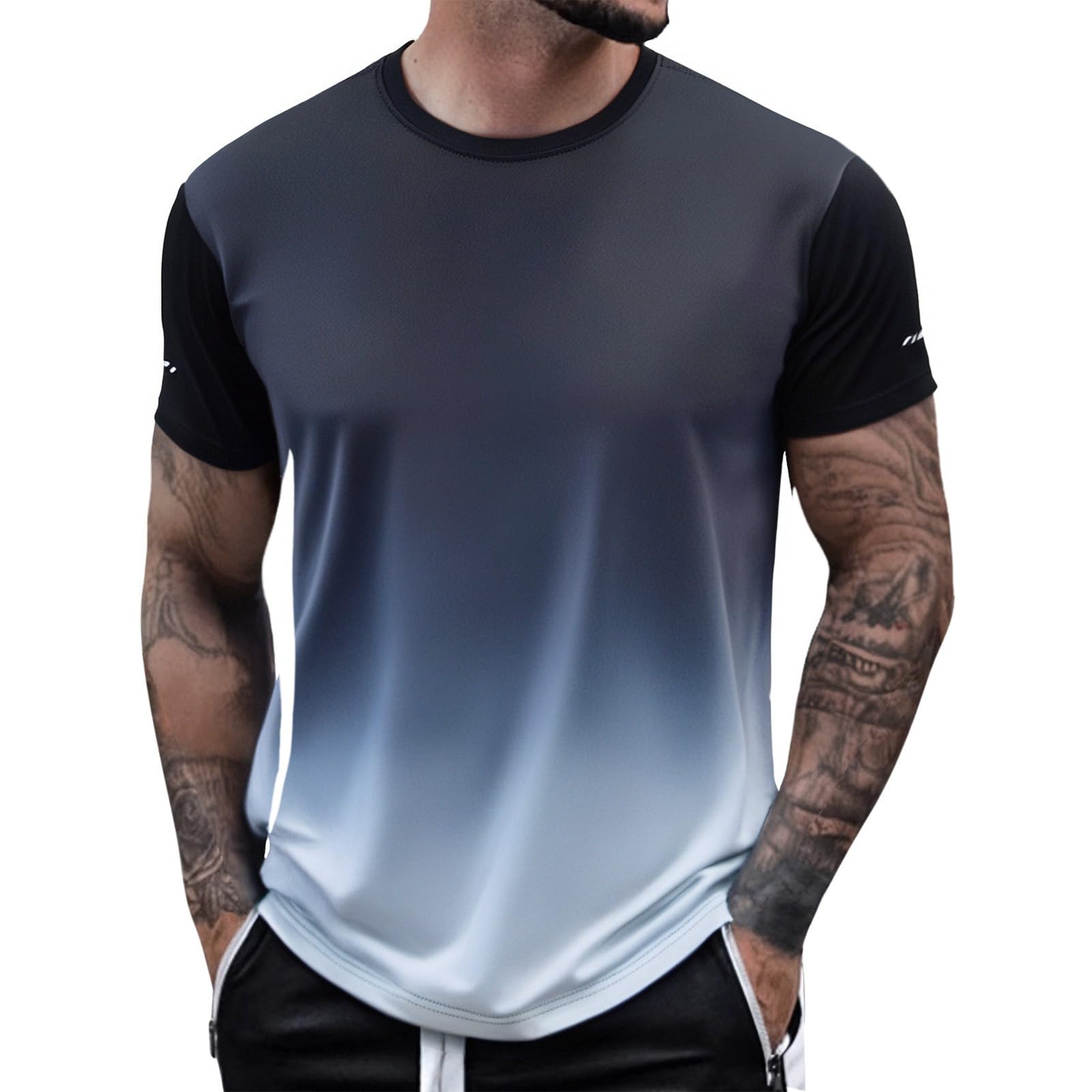 Camiseta para hombre, degradado de color, seda de hielo, de secado rápido, fina, fresca, transpirable, camiseta deportiva para exteriores, camiseta de baloncesto, clásica, suelta, informal, verano