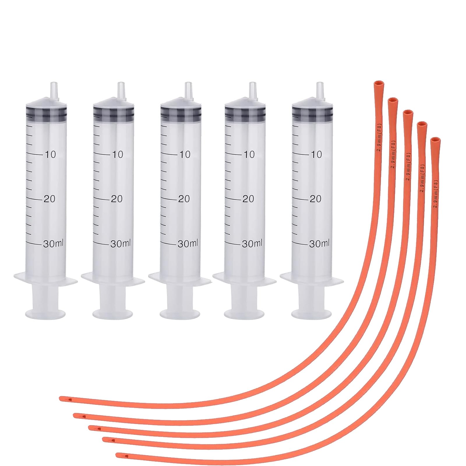 Yoogeer 5 Set Puppy Kitten Feeding Tube Kit Include 5 Pack 8 FR Red Rubber Puppy Feeding Tube and 5 Clear Kitten Syringe for Lamb,Goat,Sheep,Puppy,Kitten Whelping Feeding Watering (30ML)