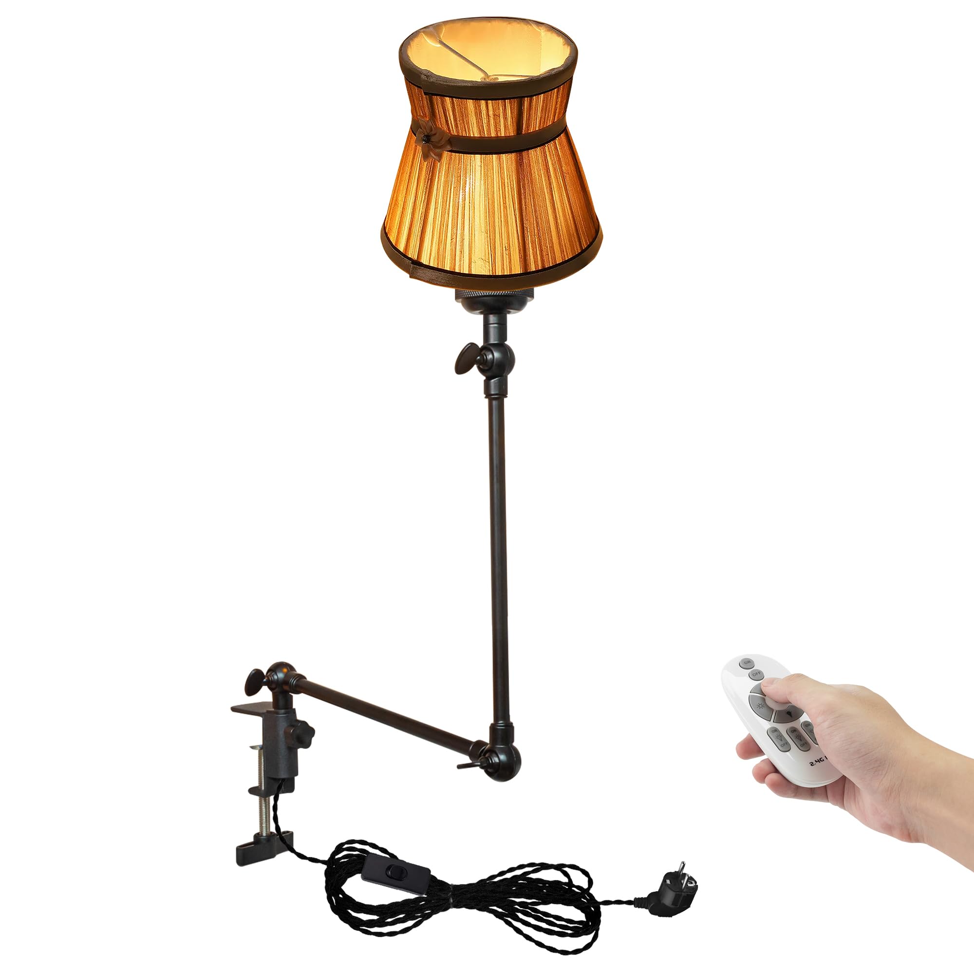 Klemmleuchte mit Fernsteuerung,1 Packung Leselampe mit 2,5 m Kabel, Dimmbar Nachttischlampe,Augenpflege Schreibtischlampe für Büro Heimgebrauch, E27 Lampenhalterung - DZ0329/801