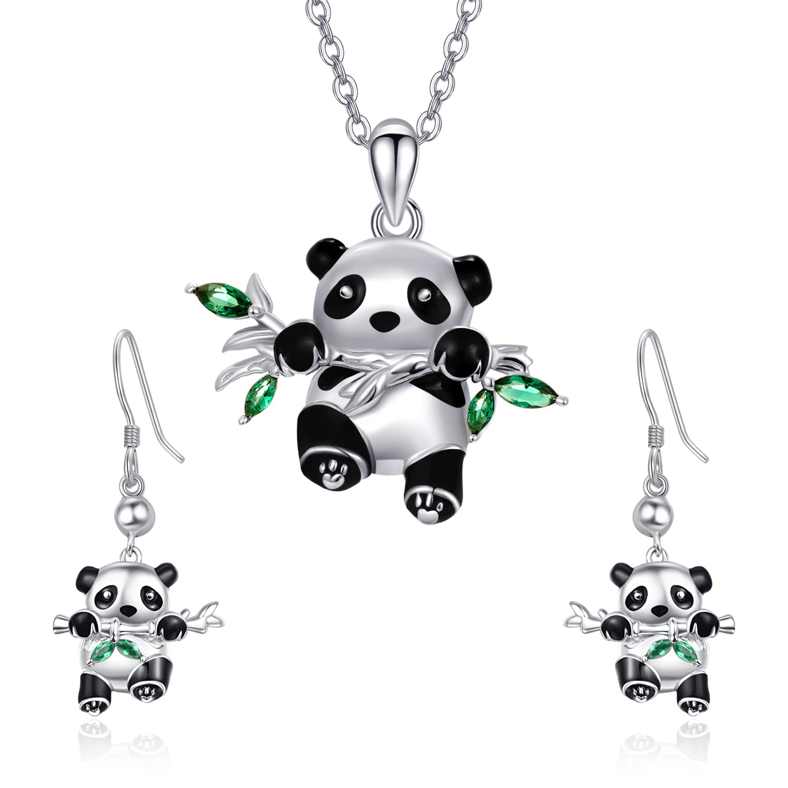 Dreamboat Panda Gifts For Women S925 Sterling Silver Panda Bamboo Necklace Earrings Panda Jewelry Se