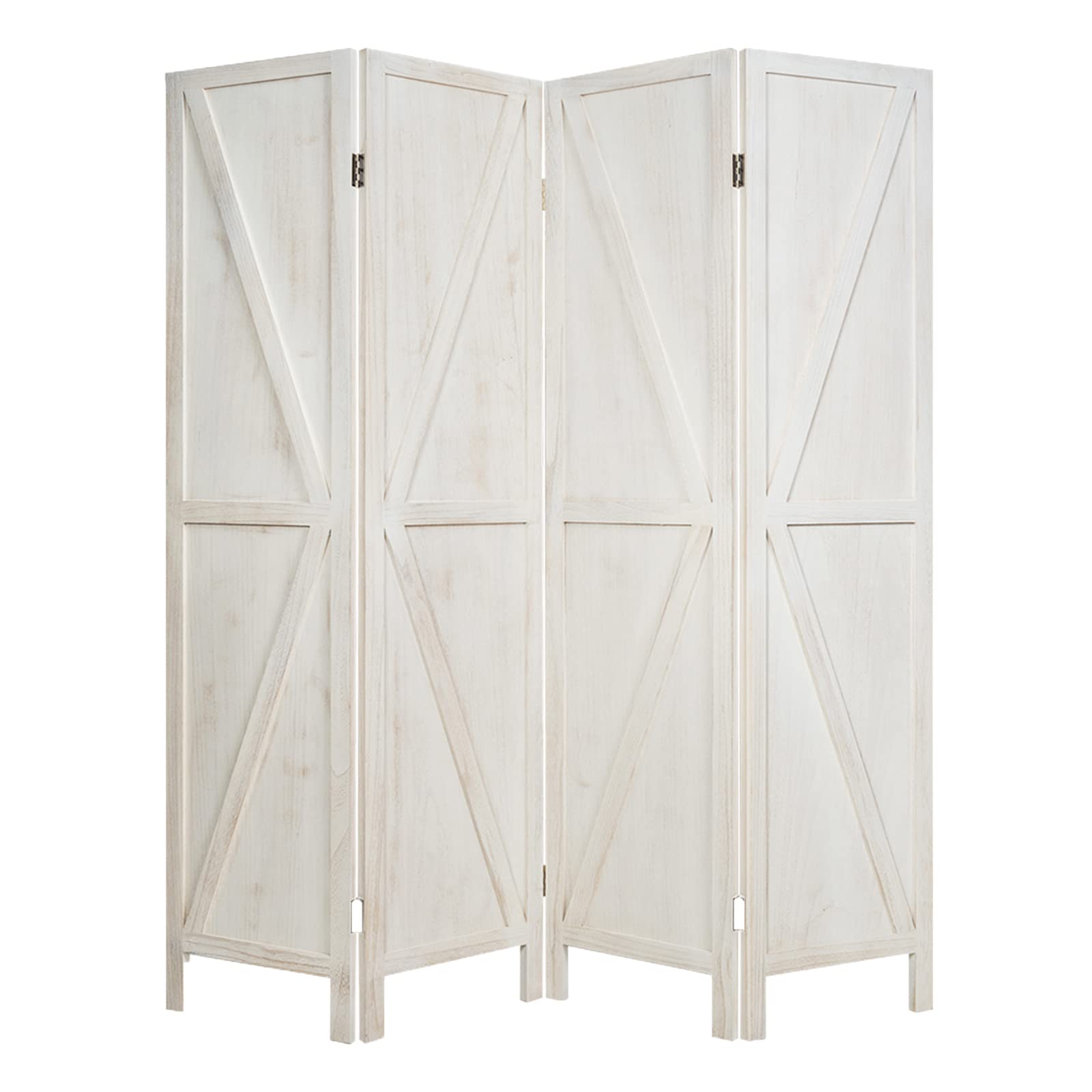 FANTASK 4 Panel Wood Room Divider, 5.6 Ft Freestanding Partition Wall Divider w/V-Shaped Long Ornament, Folding Privacy Screen for Home Office Living Room Bedroom