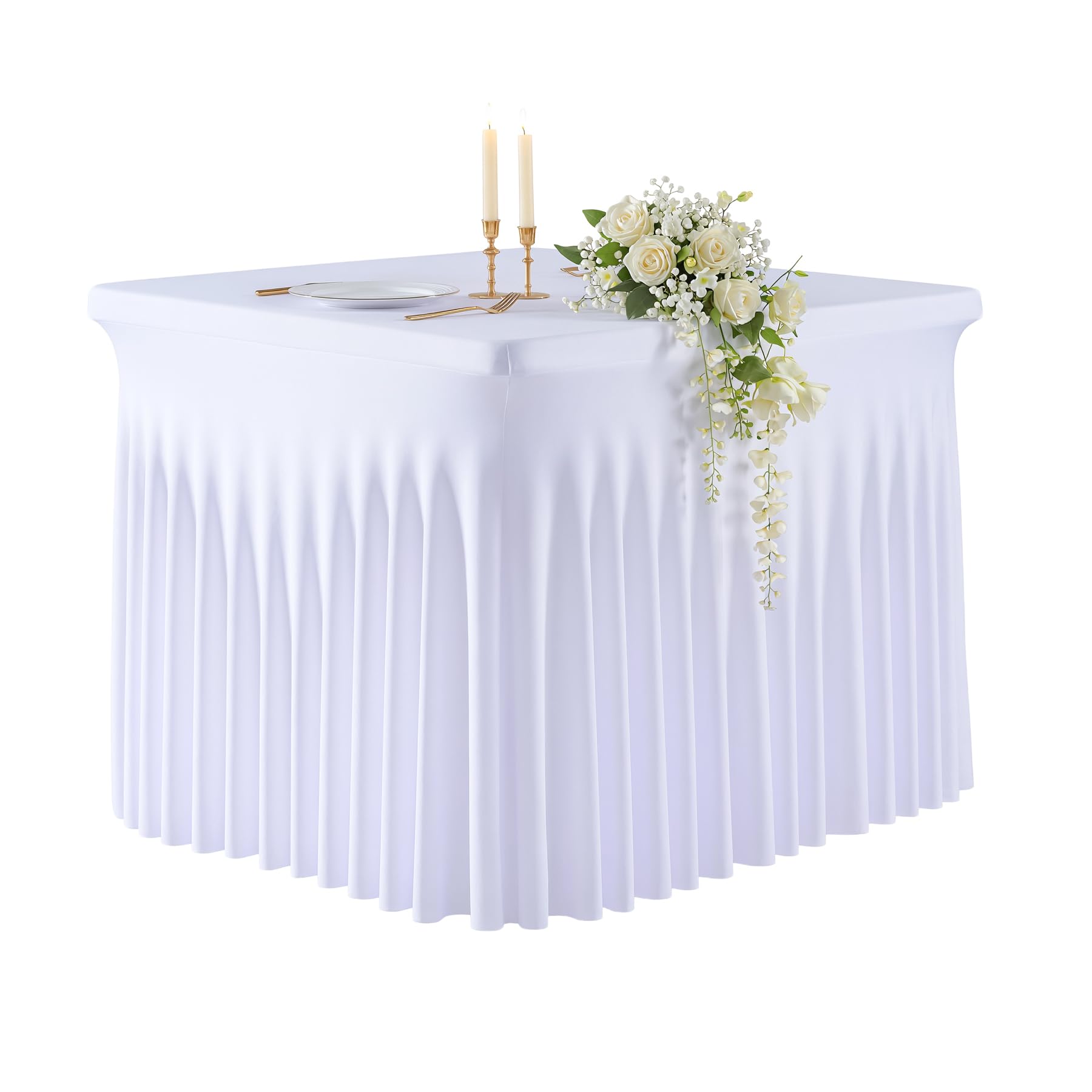 Photo 1 of PARTISKY 34-Inch White Square Table Cover 34" x 34" Square Fitted Table Cloth Poly Premier for Folding Card Tables,Dinner Tables