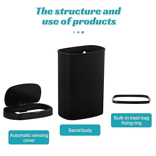 Miniatura 5 de Dkeli Bote de basura automático de 13 galones para cocina, 50 litros, sin contacto, con tapa, cubo de basura cepillado para el hogar, oficina,