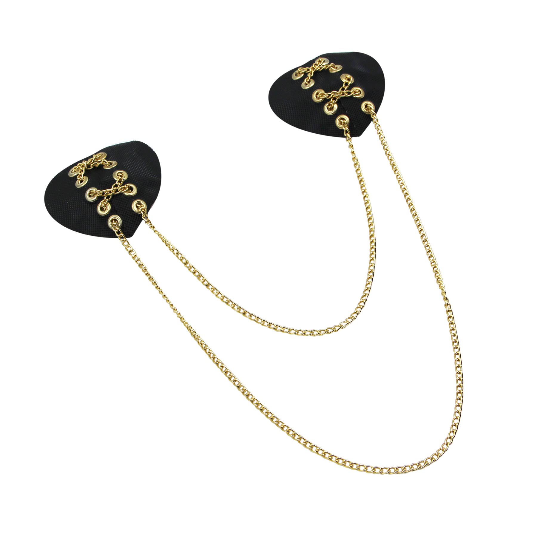 ZGMYC PU Leather Heart-shaped Nipple Cover with Gold Metal Chain, Reusable Adhesive Pasties Bra Sexy Body Chain for Party Rave Festival