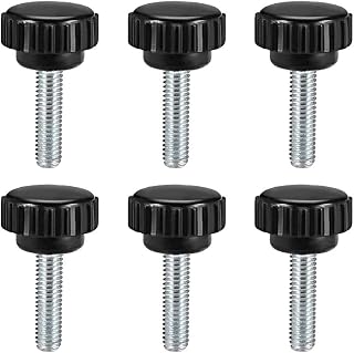 uxcell 6pcs Knurled Clamping Knobs M6 x 20mm Metric Zinc Plated Carbon Steel Male Thread Thumb Screw on Type 21mm Plastic Round Head Threaded Hand Bolt Stud Knobs Black