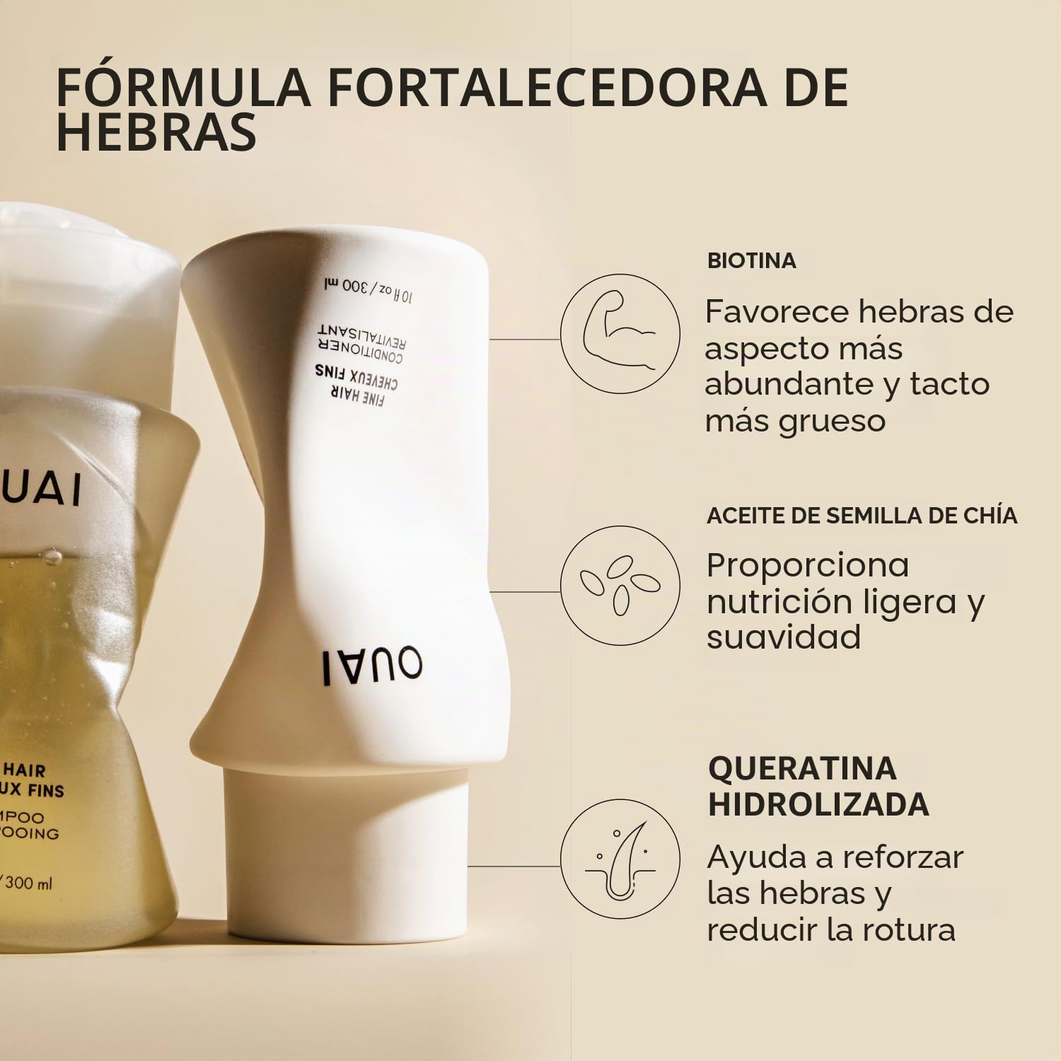 OUAI Juego de champú y acondicionador fino, champú y acondicionador sin sulfatos para cabello fino, fabricado con queratina, raíz de malvavisco, manteca de karité y aceite de aguacate, libre de