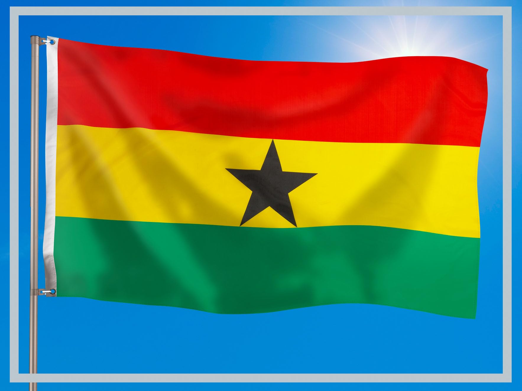PHENO FLAGS Ghana flag - Ghanaian flag 3x5ft with brass eyelets - weatherproof national flag for flagpole - 100% polyester - 90x150cm - Image 2