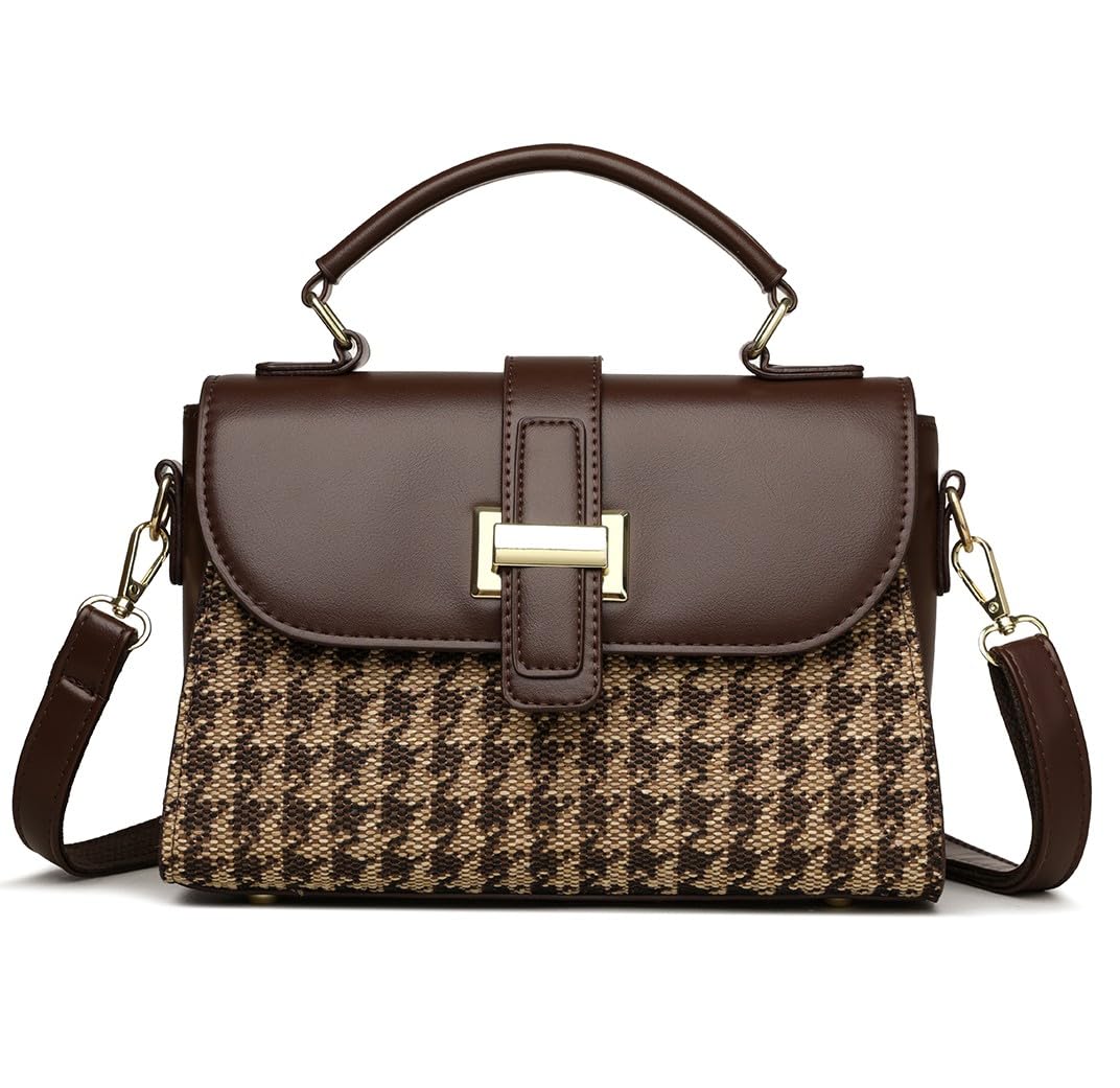 diva dale Women's Satchel Handbag, Brown Woven Fabric & PU Leather Flap-picture-10