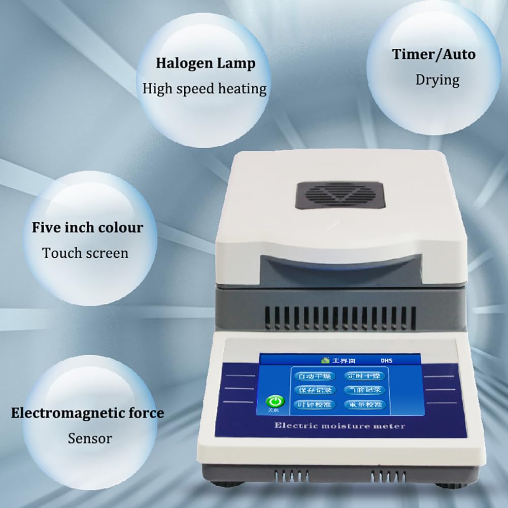 Digitaler Touchscreen-Feuchtigkeitsanalysator, elektronischer Feuchtigkeitstester, automatischer Halogen-Heizungs-Feuchtigkeitsmesser-Tester, 110 g Kapazität, 1 mg Ablesbarkeit, Chemie, Biologie, Le