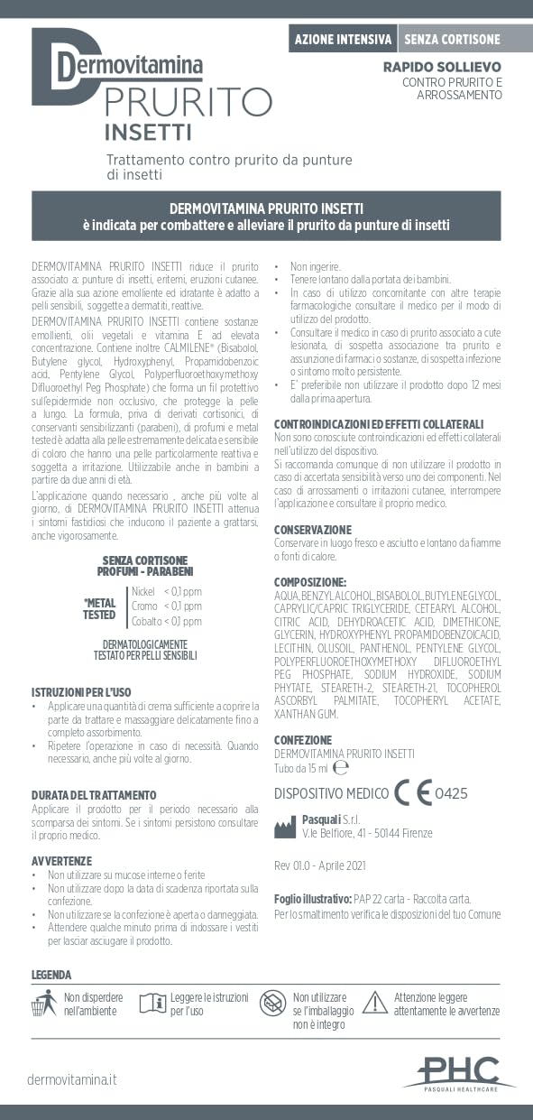 Dermovitamina Prurito Insetti - Trattamento contro Prurito da Punture - Dopo Puntura Zanzare, Tafani, Api, Vespe - Antizanzare Bambini - Rapido Sollievo - Senza Cortisone - Dopopuntura Zanzare - 15ml