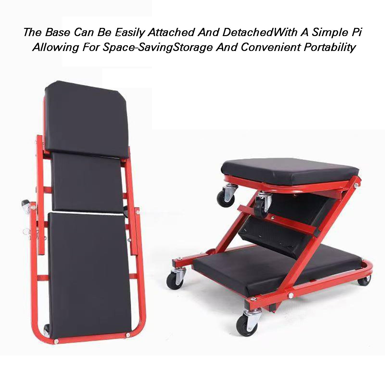 Asiento mecánico plegable de alta resistencia, diseño 3 en 1, 6 ruedas, capacidad de 136 kg para garaje y tienda