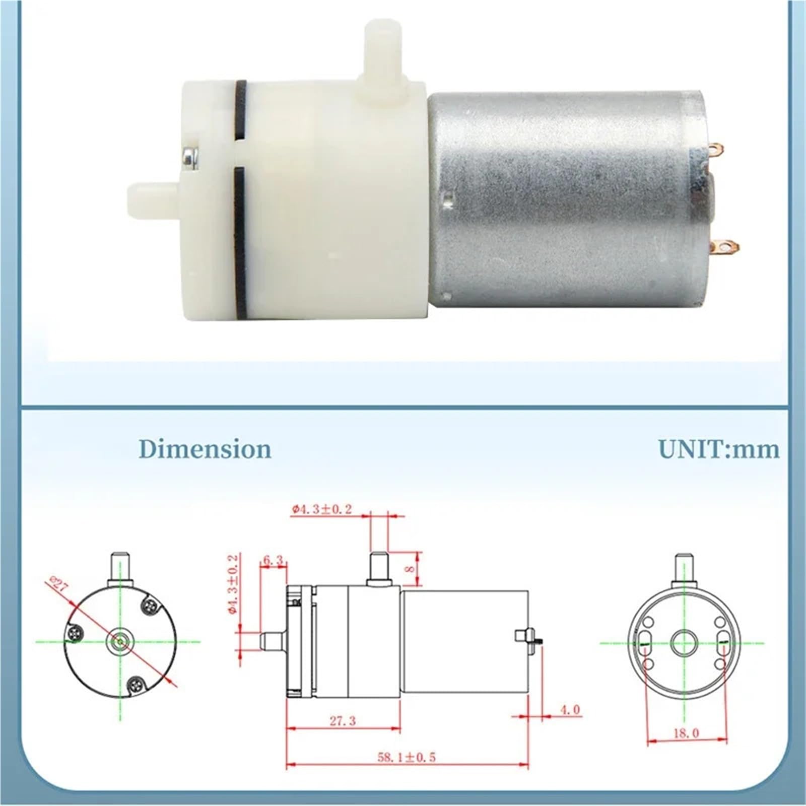 1 szt. 3,7 V 6 V 12 V mała mini 370 silnik membranowa pompa powietrza pompa próżniowa podciśnienie ssanie laktator do akwarium DIY (DC 4,5 V)