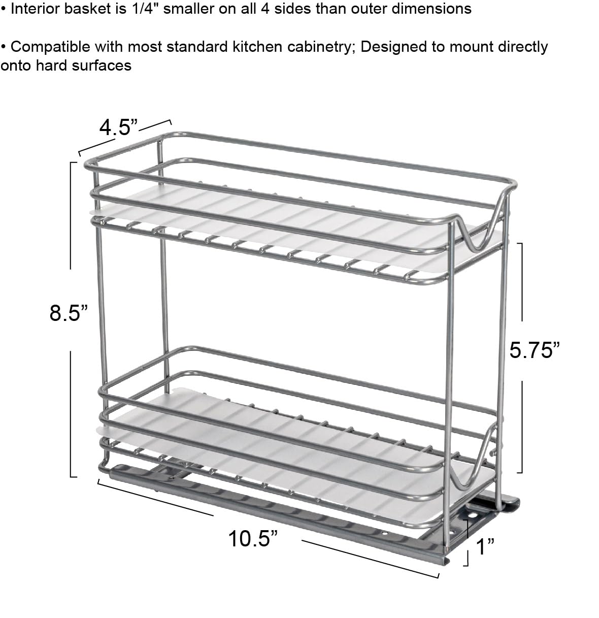Household Essentials Glidez - Organizador de almacenamiento extraíble de acero con acabado de pintura con forros de plástico para uso en especieros, diseño de 2 niveles, se adapta a armarios o