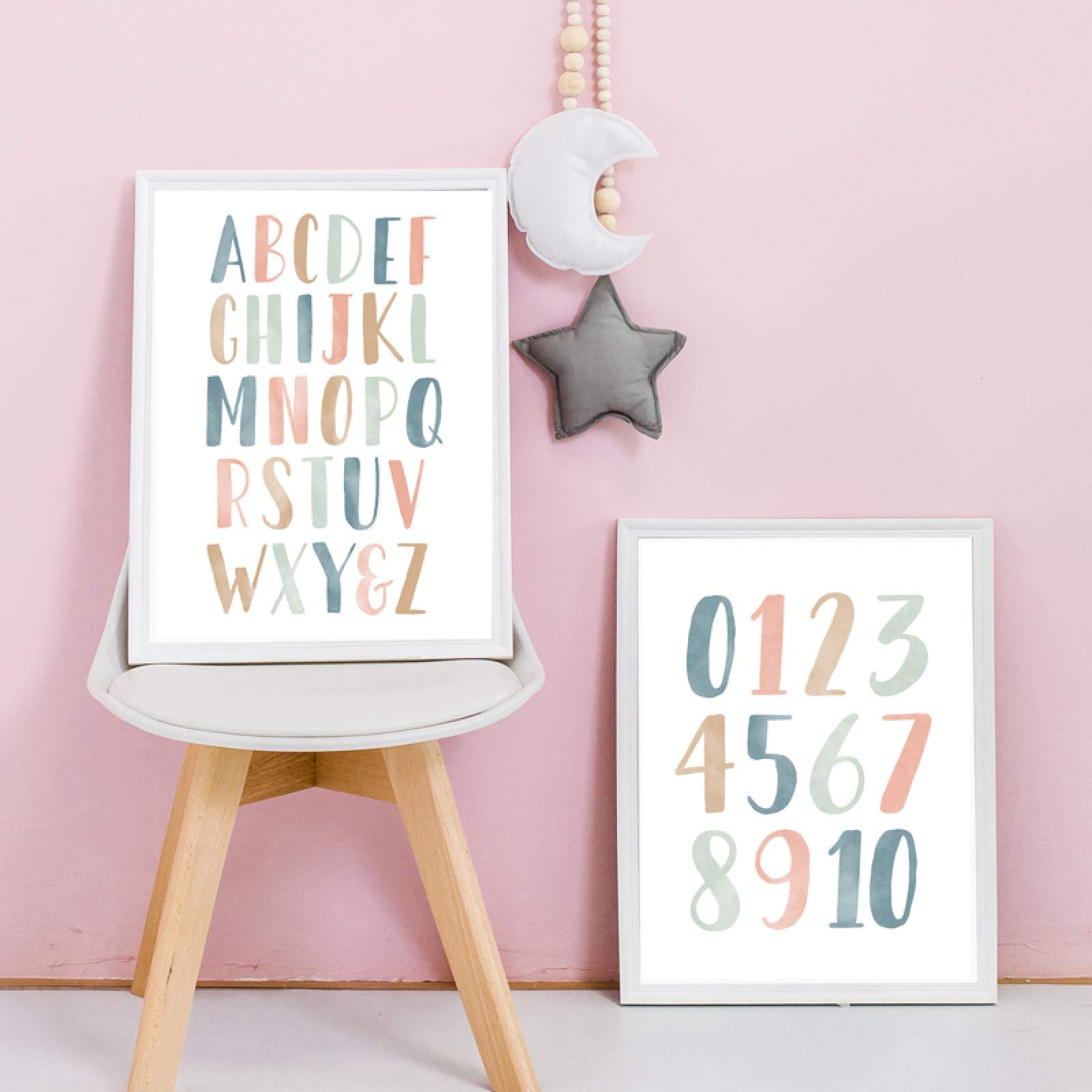 ABC chiffres Alphabet affiche pépinière éducatif mur Art impression sur toile enfants chambre décoration peinture neutre image 60x90cmx2pcs sans cadre