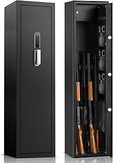 AEGIS Biometric Rifle Safe, Quick Access 5 Gun Fingerprint Metal Long Gun Safe for Home Rifles, Shotguns and Pistols, Heavy Duty Rifle Gun Security Cabinet with Separate Pistol Handgun Lock Box - AEGIS