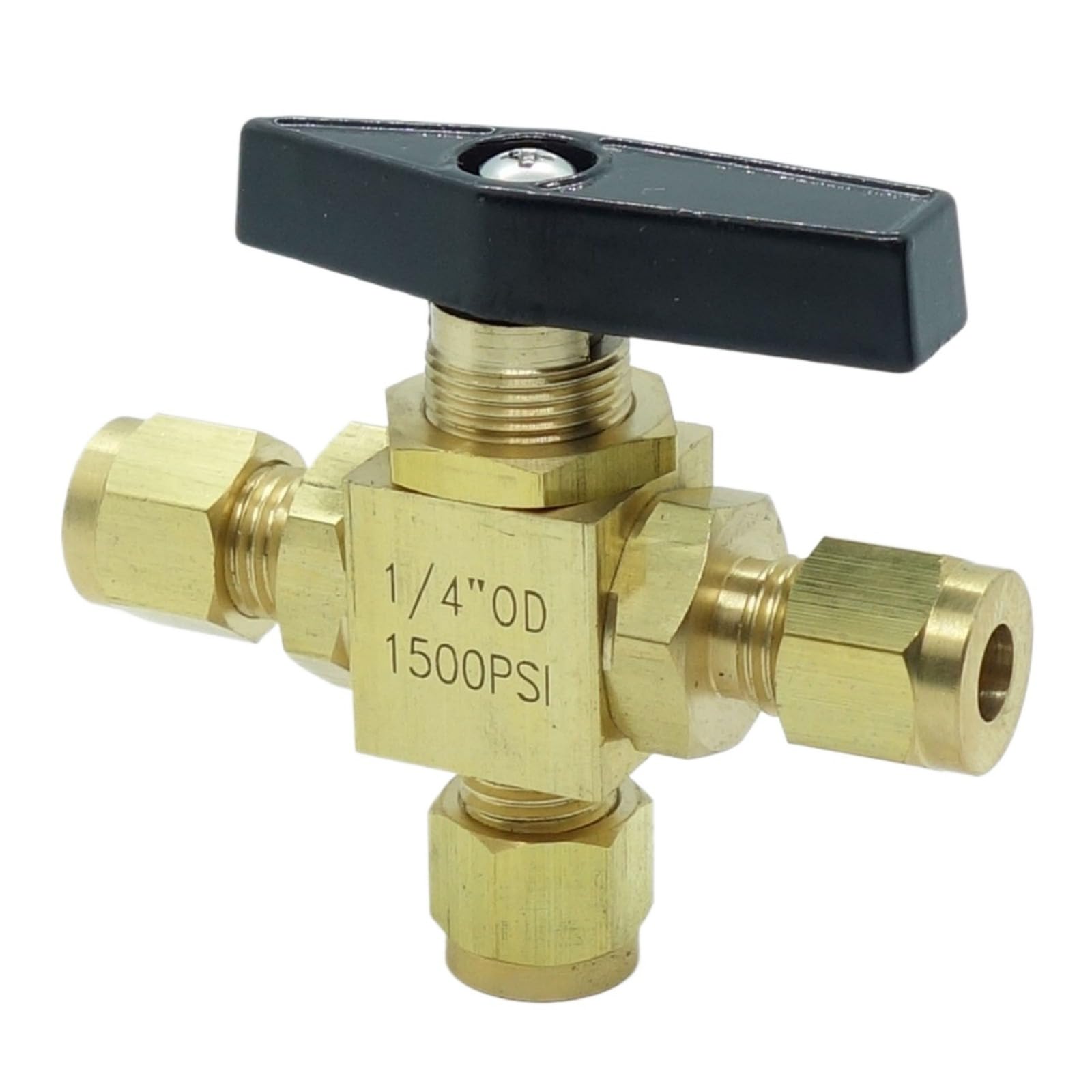 1 pièce laiton 6,35 mm tube OD compression L port 3 voies robinet à boisseau sphérique 3 voies 1500 psi