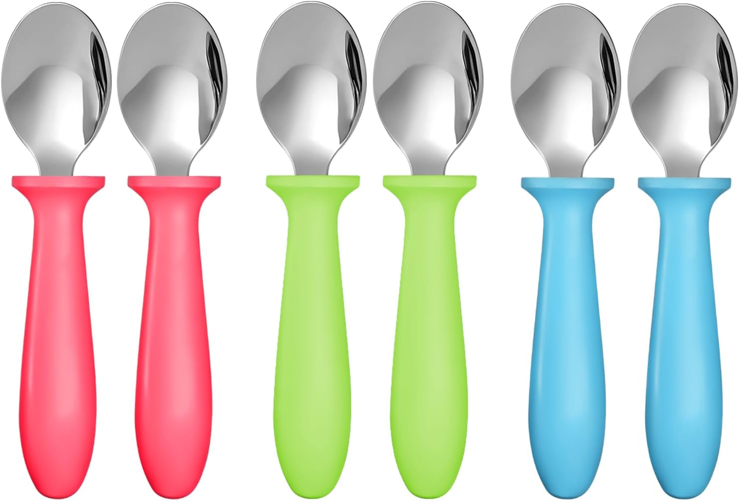 Pimoys 6-Pack Baby Spoons, Stainless Steel Toddler Self-Feeding Utensils