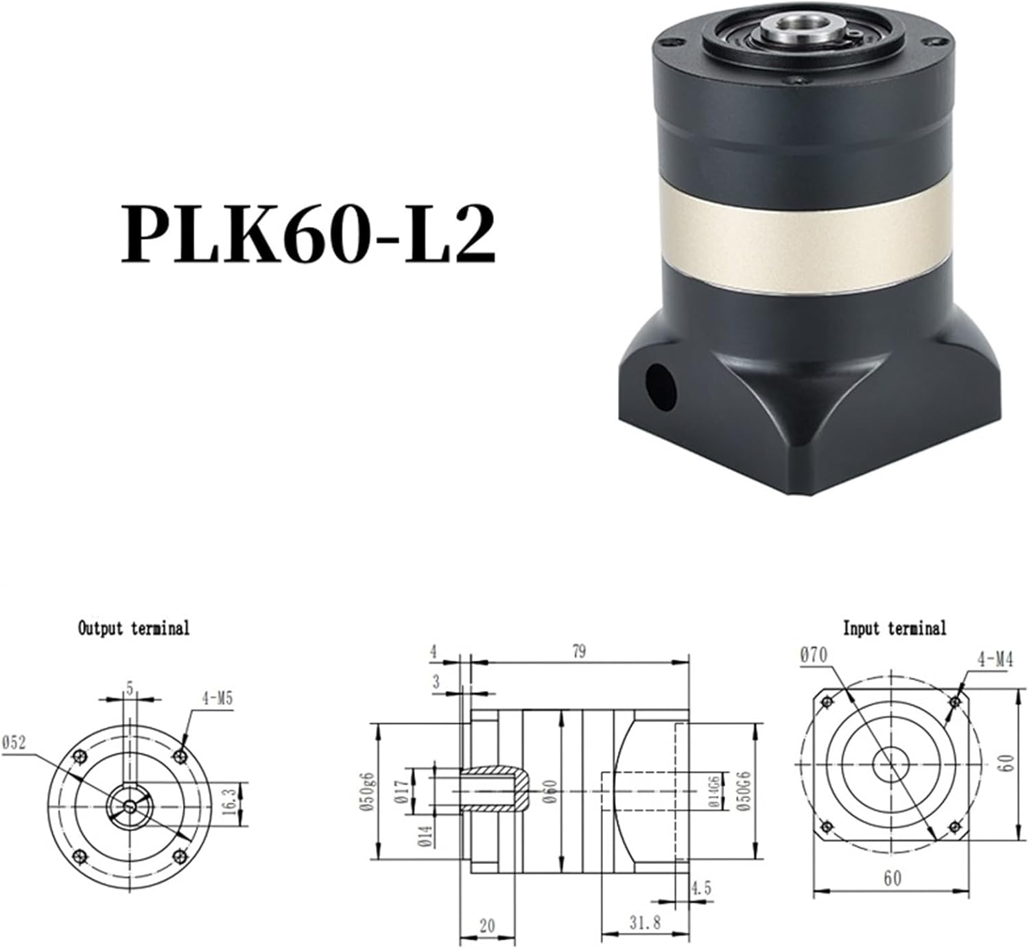 1PCS PLK120-L2 Round Flange Hole Output Helical Gear Precision Planetary Reducer Vertical Gear Reduction Box with 60/90 Servo Stepper(PLK60-L1)