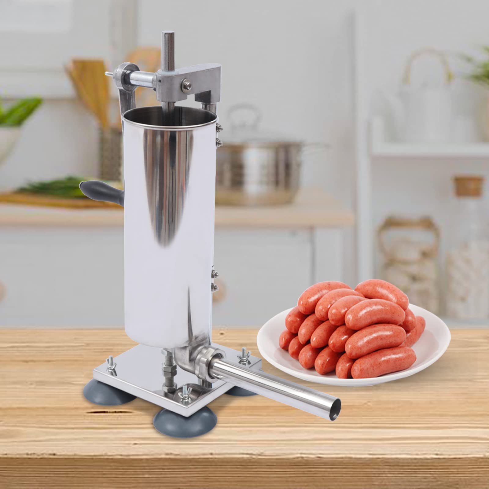 Wurstfüller, Küche Aluminium Manuell Wurstfüllmaschine mit Saugfuß Verpackt 4 Größe Professionelle Wurstfüllrohre für Hausgemachte 4 Stuffing Tubes zum Füllen von Fleisch, Küchenmaschine