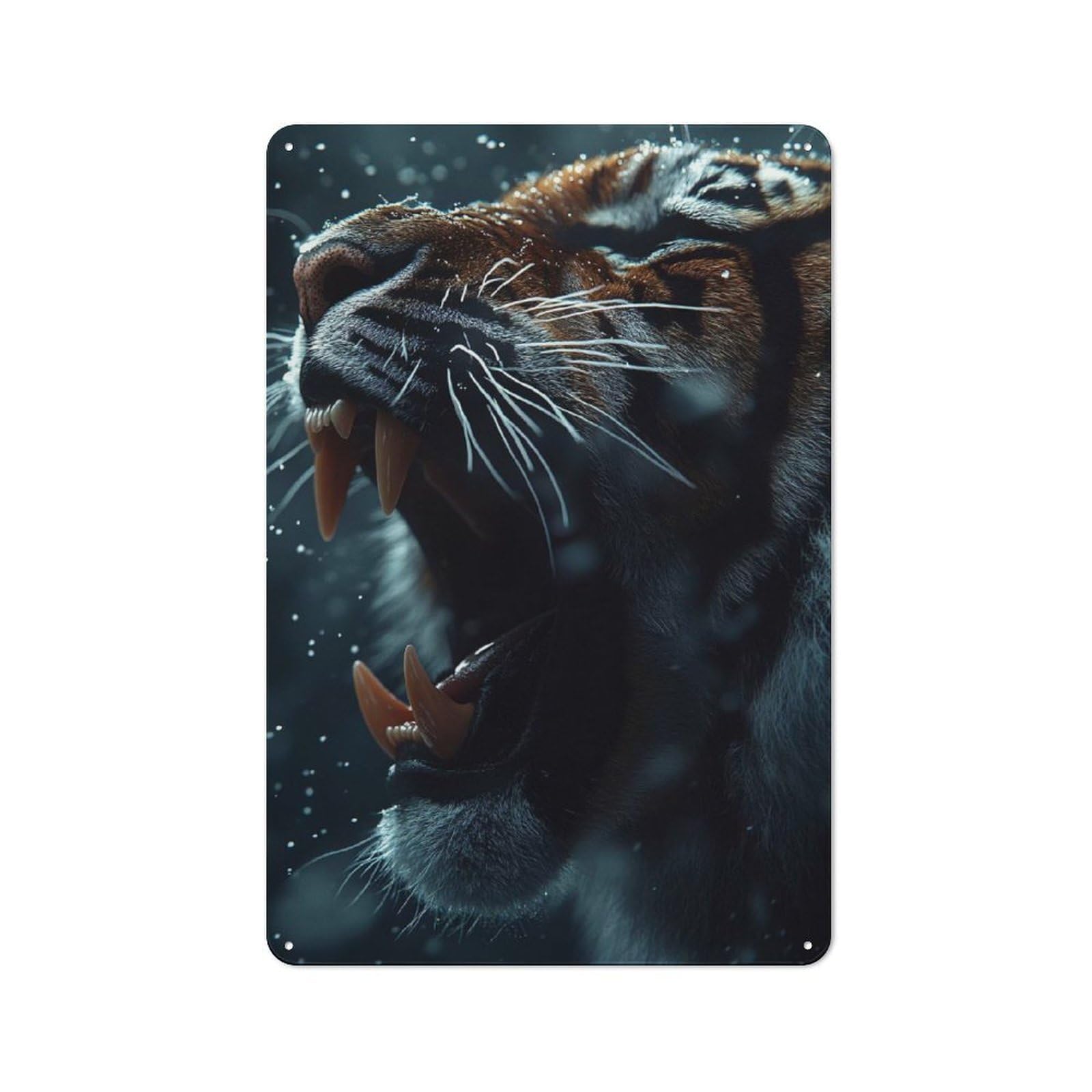 Junmoney Style-4 Tin Wall Plaque 30X20cm With Roaring Tiger Close-Up For Garage Wall, Suited To People Furnishing A Garage