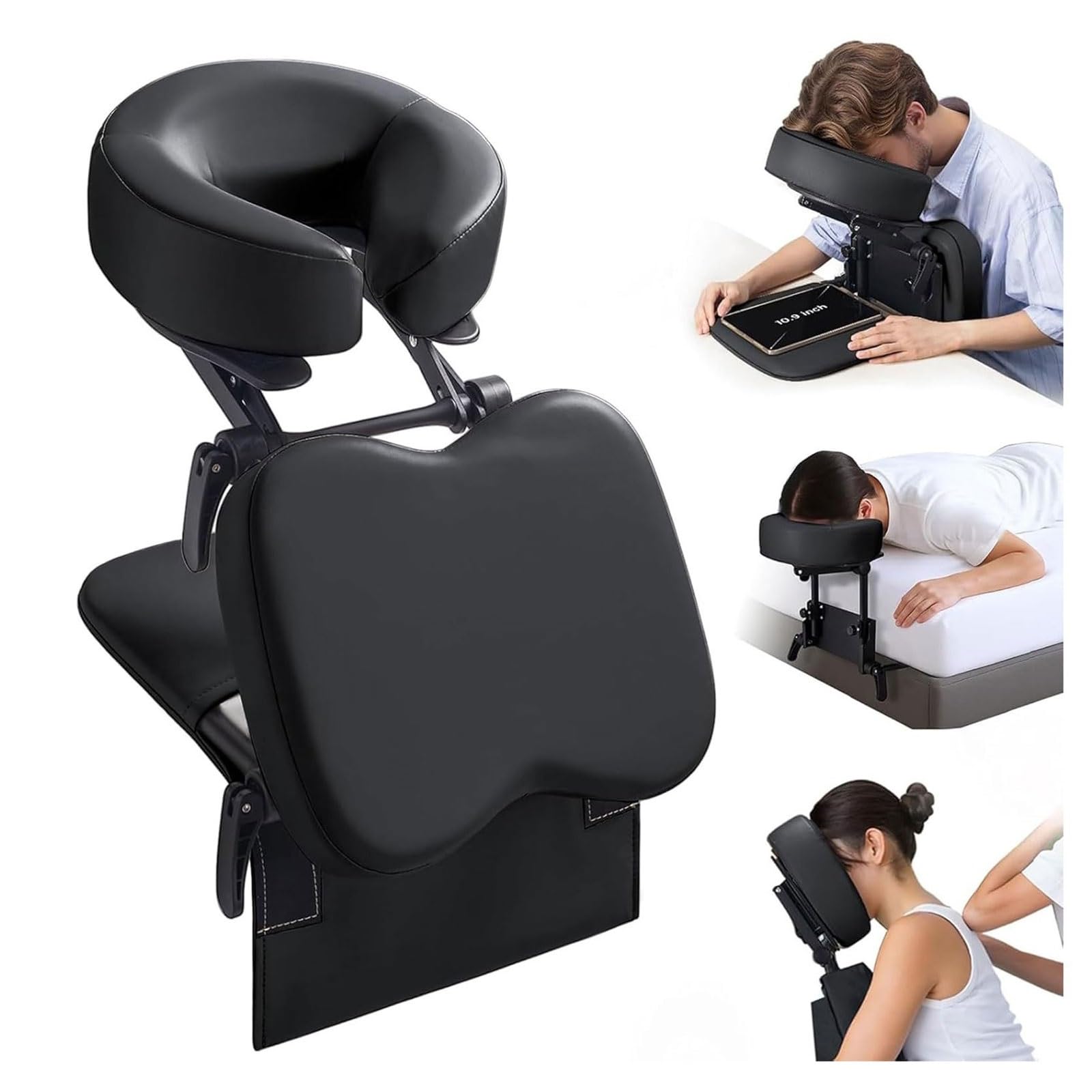 XCSCUK Portable Face Down Cradle Massage Kit,Massage Headrest for Bed,Adjustable Headrest Face Pillow Bracket,for Desktop, Massage Bed (Black)