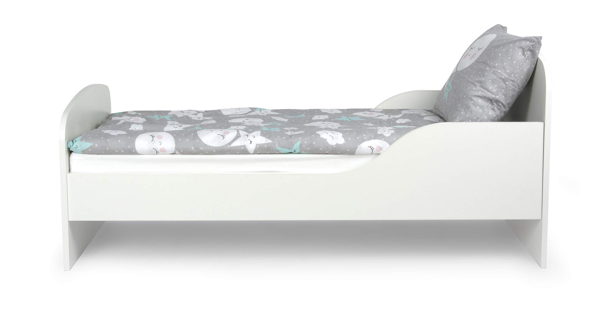 Leomark łóżko dziecięce 160x80 cm z materacem i stelażem – białe drewniane łóżko z nadrukiem UV (straż pożarna) – pojedyncze, bezpieczne i wygodne, do pokoju dziecięcego