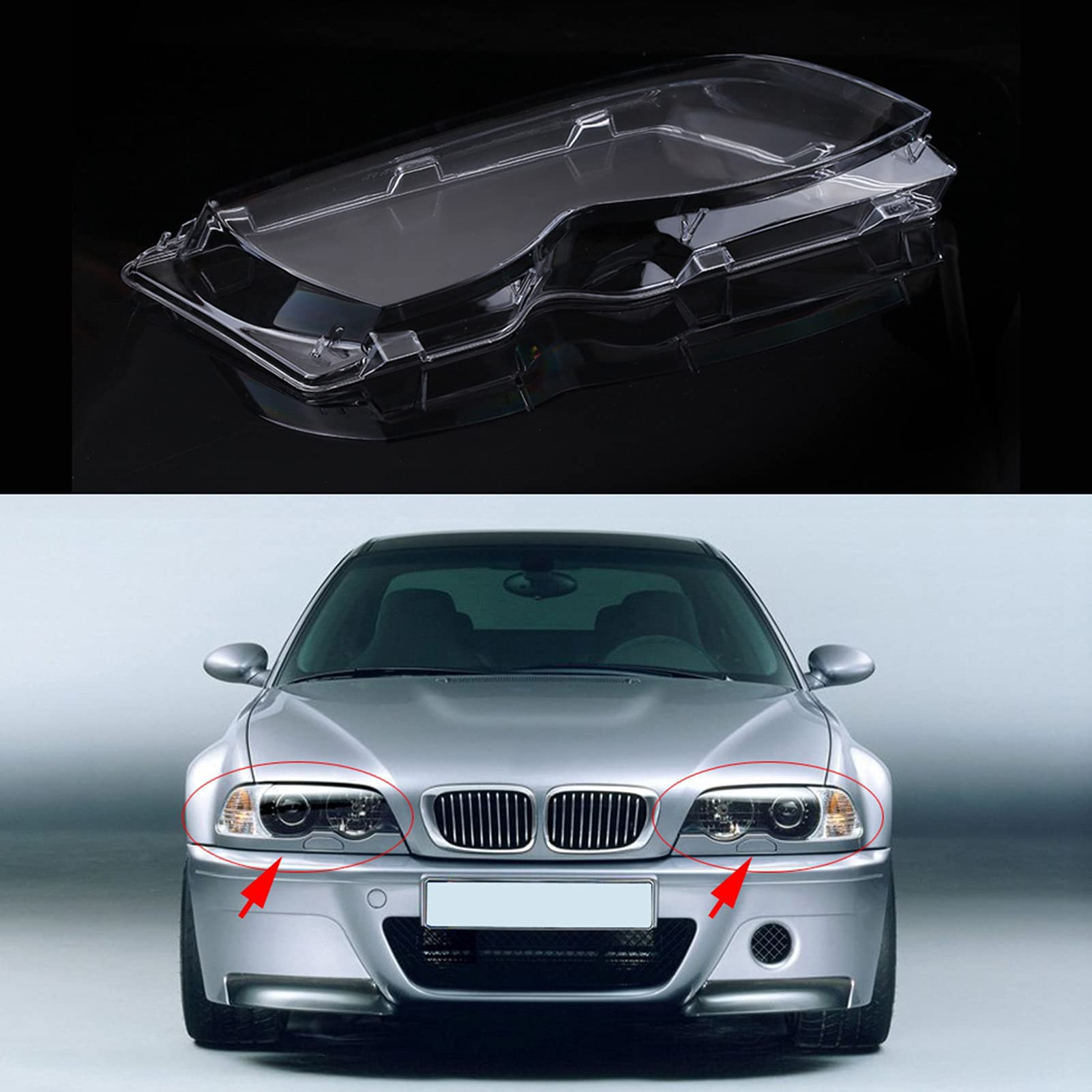Copriobiettivo Faro Auto in Vetro per E46 4D 320i 325i 330i 2002-2005 Sostituzione Lente Trasparente Destra e Sinistra