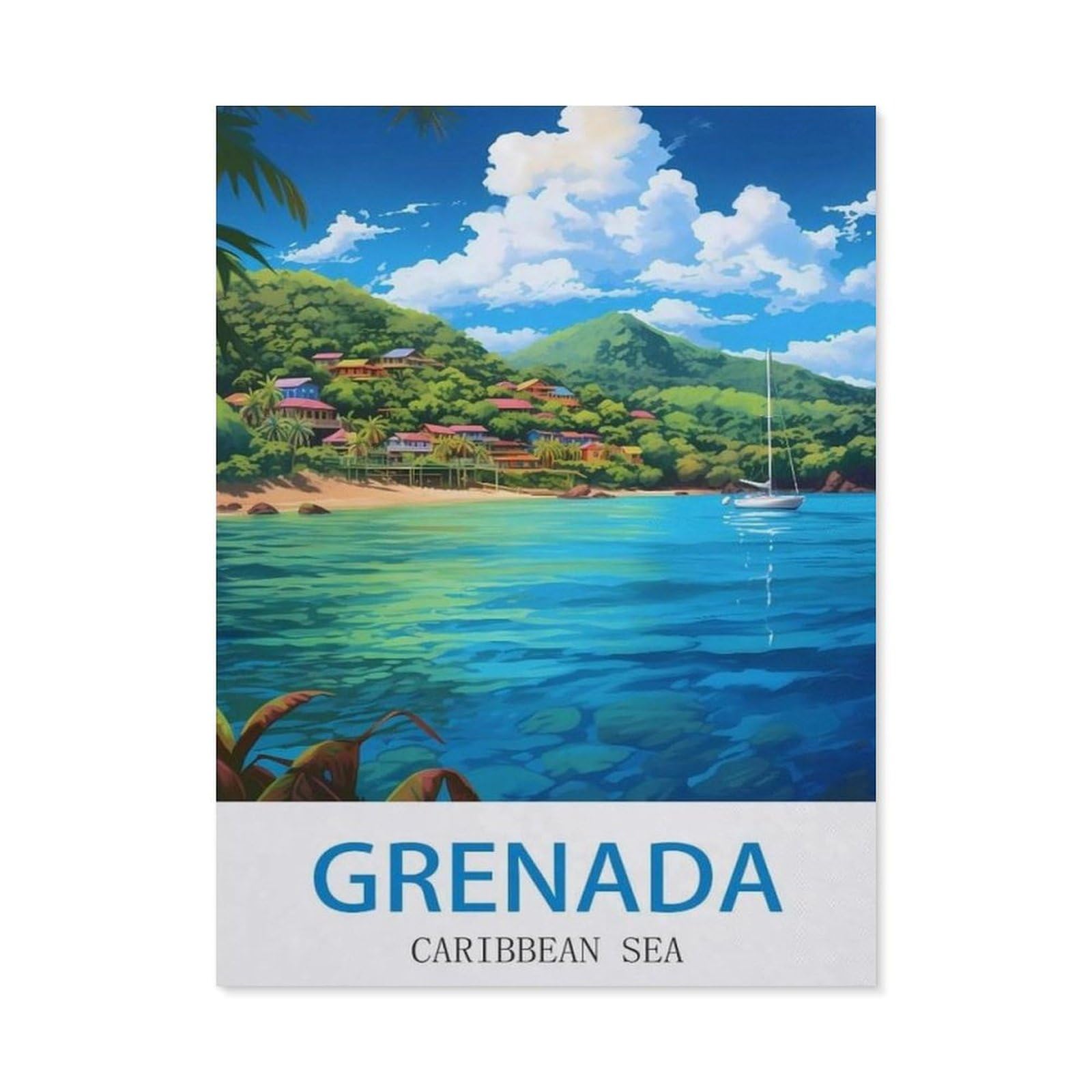 BEAYODKP Diamond Painting，Caribbean Sea Grenada，Diamond Painting Art Embroidery Cross Stitch Pictures Gift Wall Decoration（30 x 40 cm/11.81 x 15.74 inches）-CK70