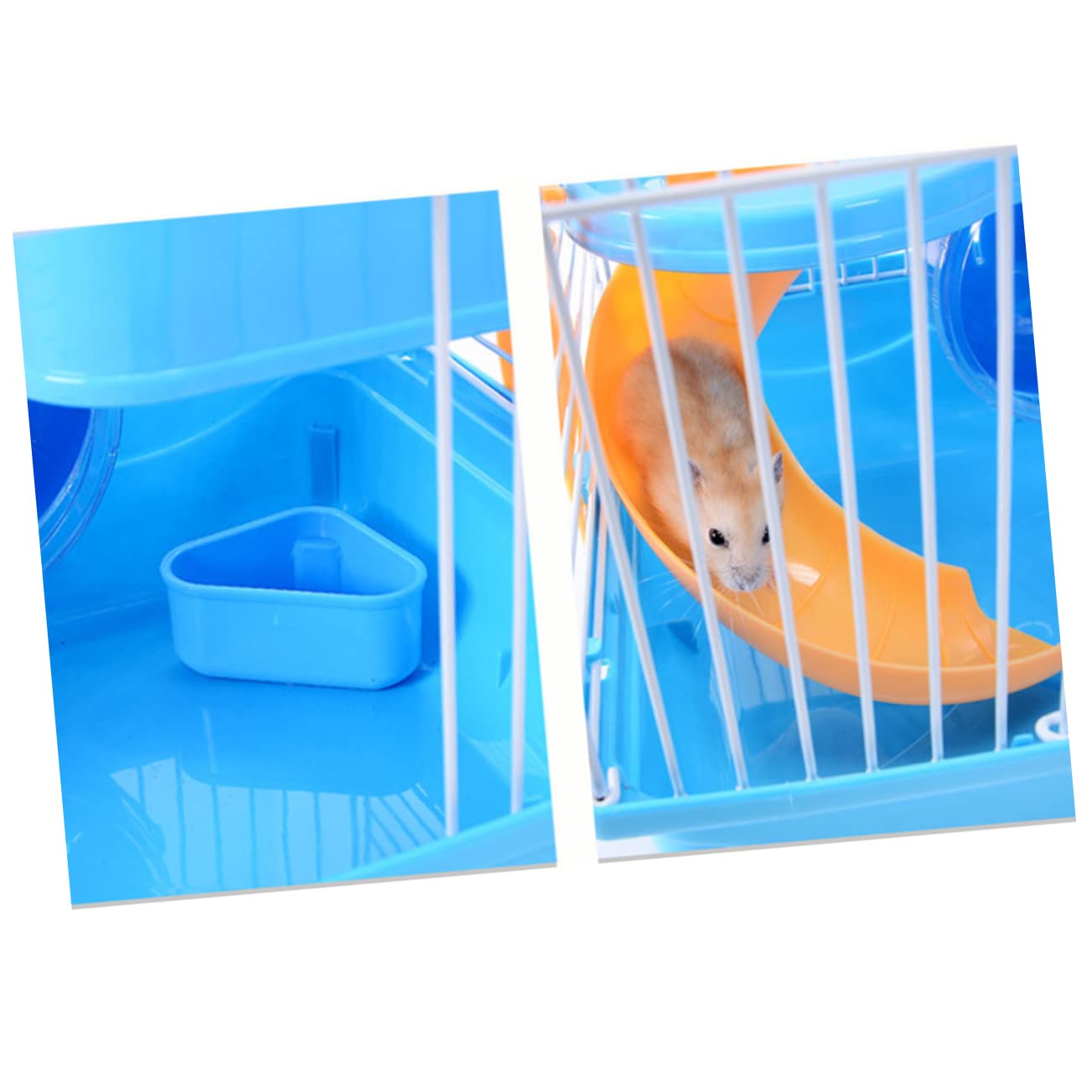 Gabbia per Criceto a Tre Livelli Ruota e Beverino Antiperdita | Blu, Pp e Ferro, Design a Scorrimento Multilivello, Struttura Resistente per Uso in Casa