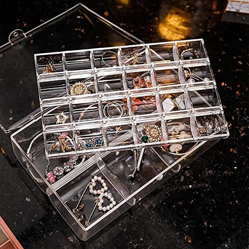 JULEX 2 Layer Jewelry Storage Box With Lid Rings Earrings Necklace Holder Acrylic Case Classified Jewelry Organizer for Women Girls Dustproof, Transparent