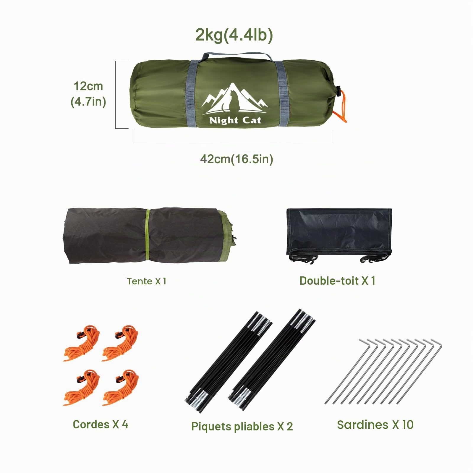 Night Cat Tente de Camping pour 1 2 Personne: Imperméable Tentes de Randonnée Installation Facile Poids Léger pour la Randonnée Arrière-Cour