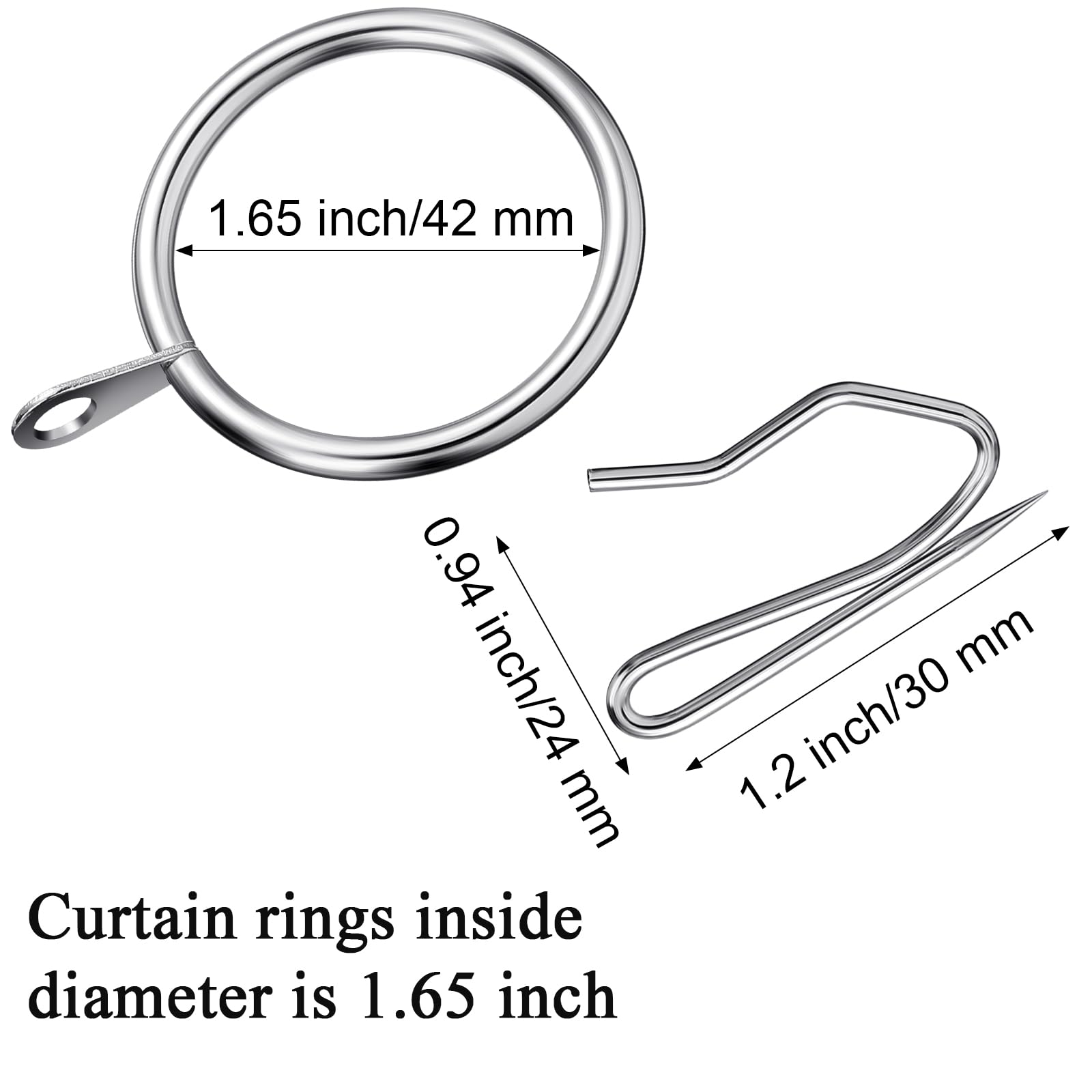 Qunclay Lot de 100 Attache Rideau Accroche Rideau Anneaux de Rideaux en Métal avec Œillets pour Rideaux et Rideaux en Métal pour Fenêtre, Porte de Douche, Anneaux de Rideau de Douche (Argent, 4,1 cm)