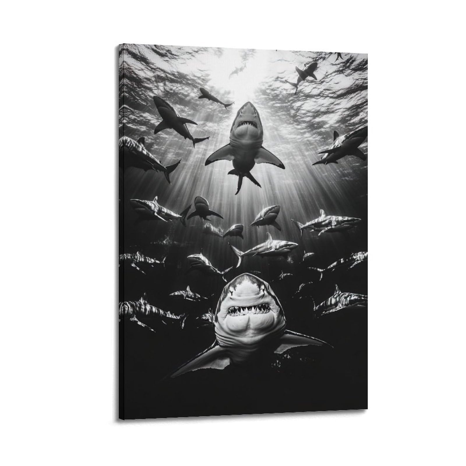 ZSZWHJ Animal Poster Sharks in The Deep Sea Artwork Poster Decorative Painting Canvas Wall Posters And Art Picture Print Modern Family Bedroom Decor Posters 12x18inch(30x45cm)