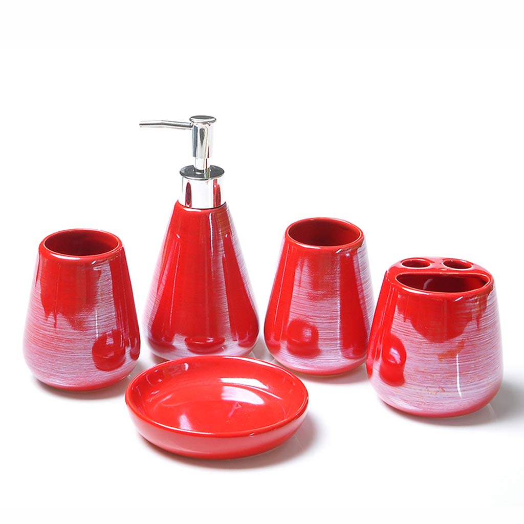 HYLR cerámica colorida Conjuntos de accesorios de baño 5 piezas Suministros de baño Conjuntos para porta cepillos de dientes taza Taza de enjuague dispensador de jabón Decoración de baño bathroom sets