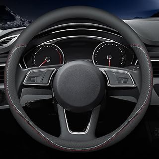 Carodi Latest Nappa Leather car Steering Wheel Cover, Stylish Non-Slip Leather car Interior 15 inches Universal（Black）