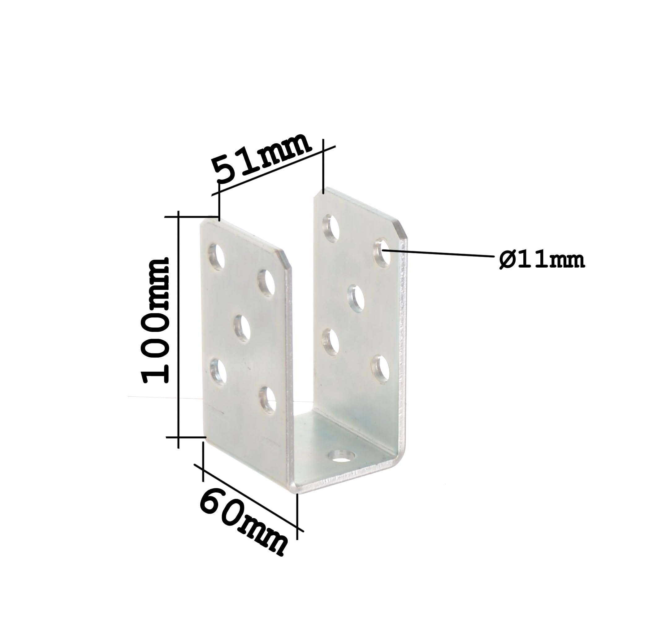 Supporto per pali a U, 50 mm, da avvitare, zincato a caldo, 4 mm, in acciaio, a forma di U, supporto per pali per costruzione in legno, ideale per terrazze, tettoie