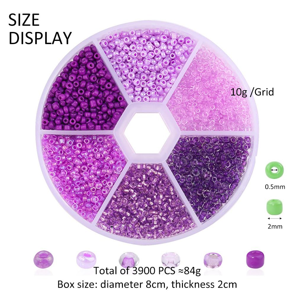 1 Box Small Round Glass Seed Beads, 2mm Mixed Colors Glass Seed Beads for Crafting Beading, Keychain Making, About 3900Pcs, Purple Tone - Image 2