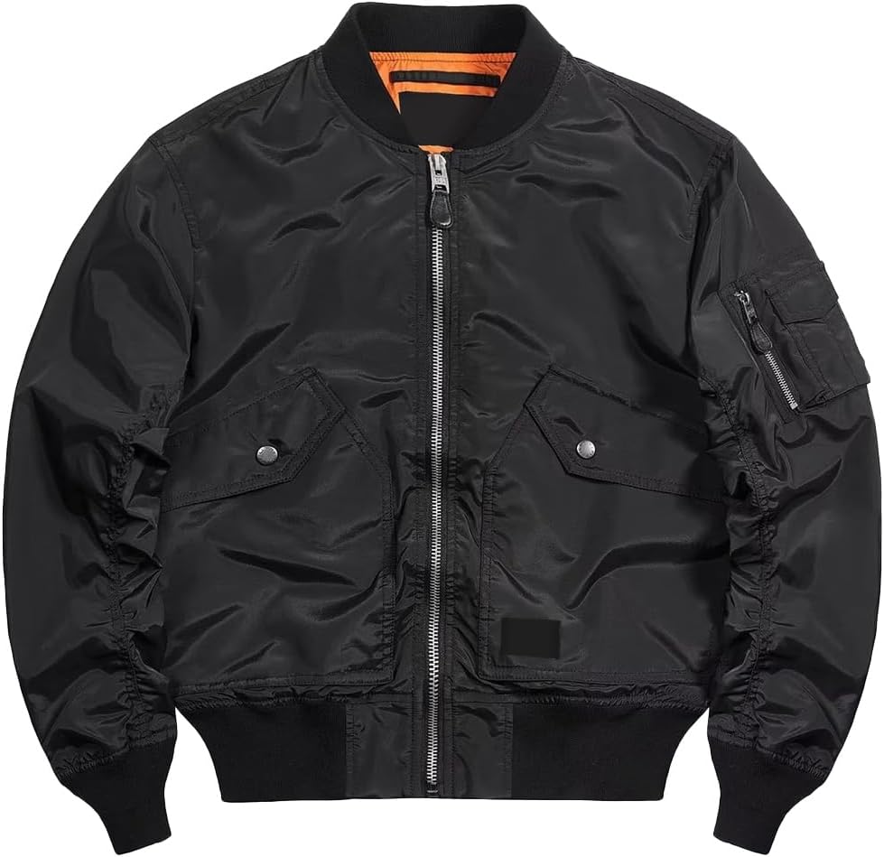 Bomber Jacket for Men Baseball Jacket with Stand-Up Collar Warm Leisure Transition Jacket Plain Jacket with Zip Autumn Flight Jacket Spring Men's Coat Long Sleeve Outdoor